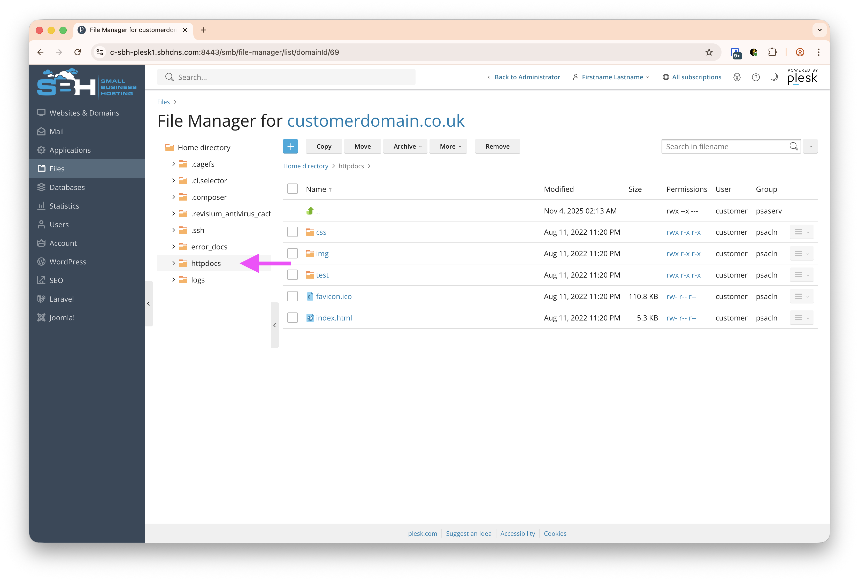 Plesk Screenshot: httpdocs
