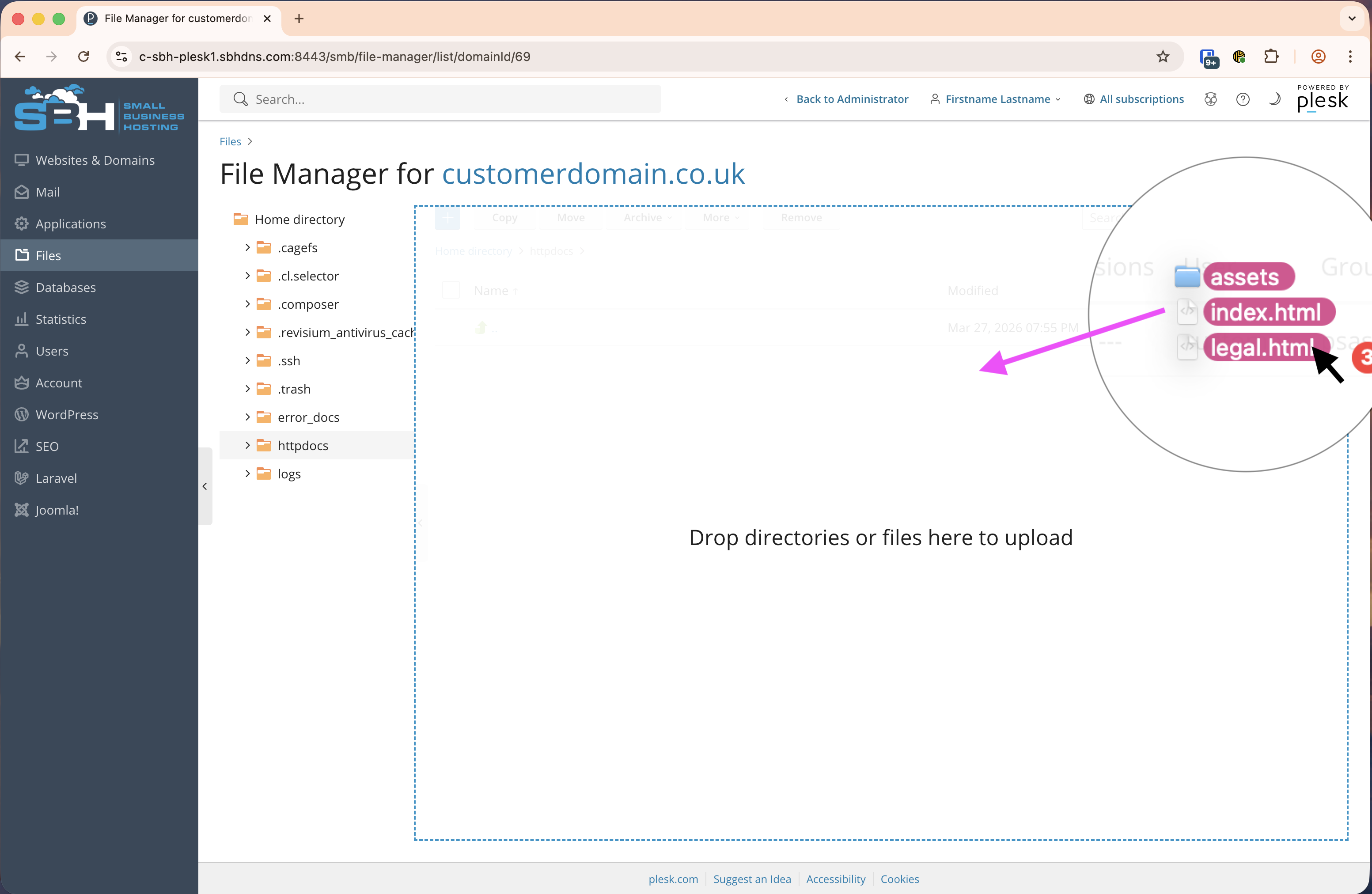 Plesk Drag and Drop Folders