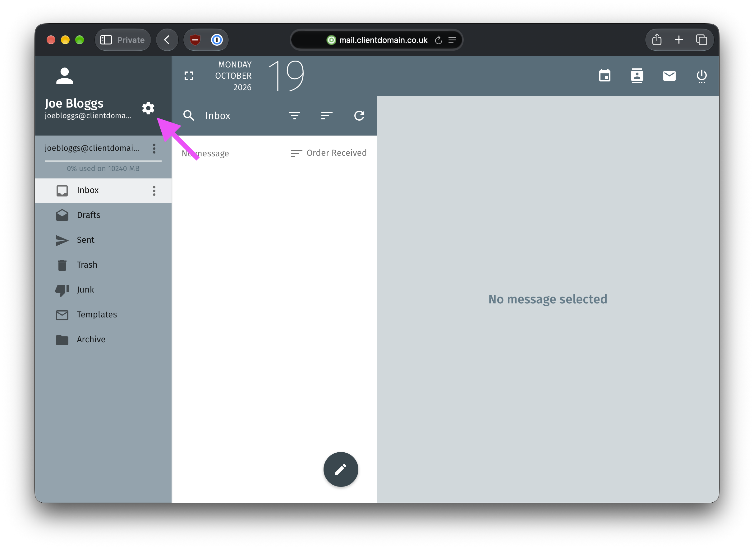 Click the Preferences button in the top left of the webmail UI