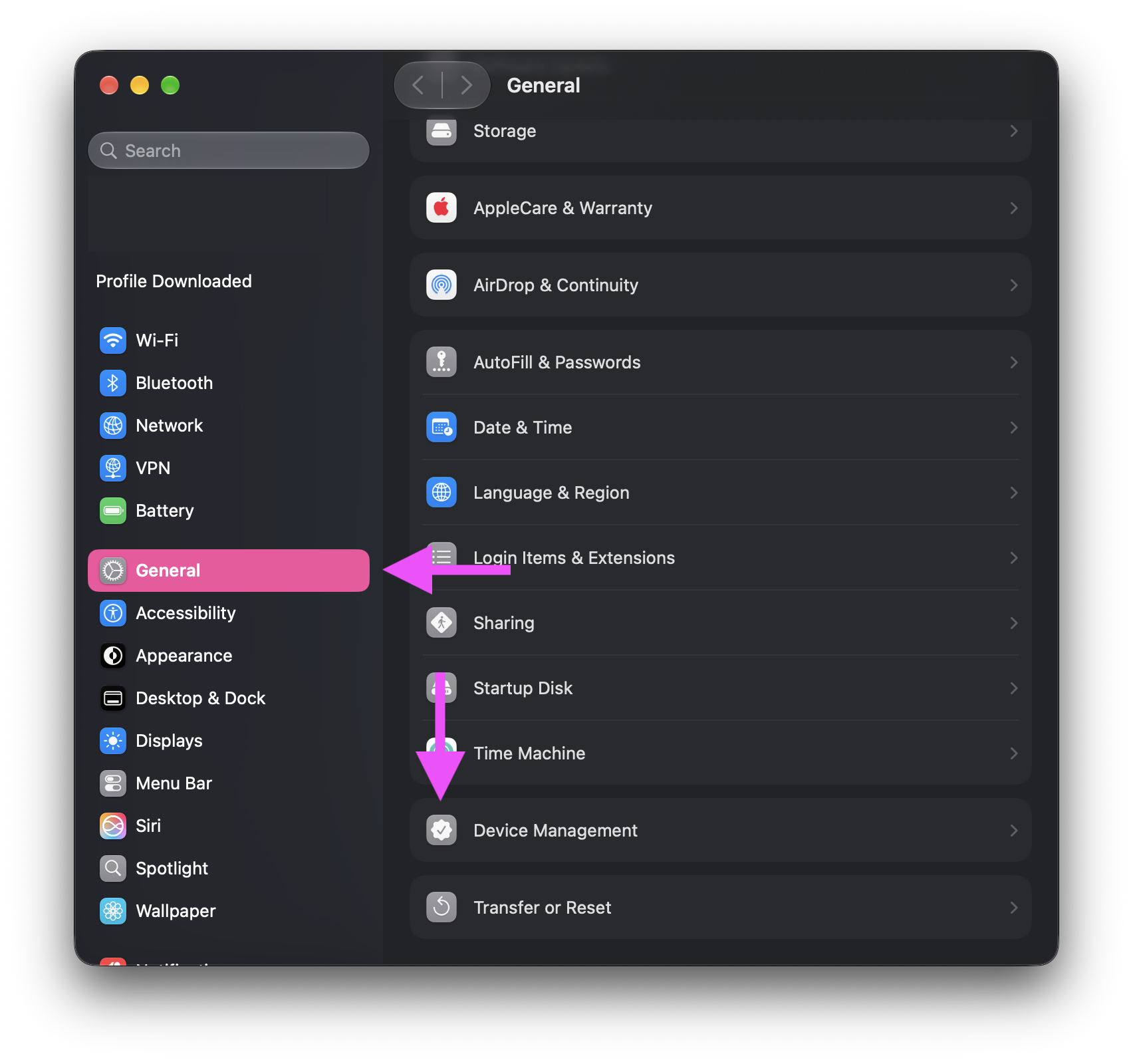 General > Device Management
